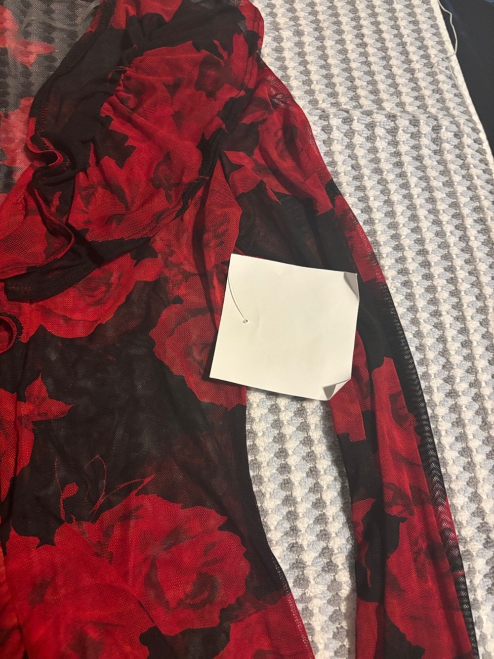 Vibe Black Sheer Blouse with Red Rose Print Bad Ass B---- that's gonna kill it - Picture 2 of 7